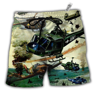 Beach Short / Adults / S Helicopter Air Battle Combat Military Planes - Beach Short - Owls Matrix LTD