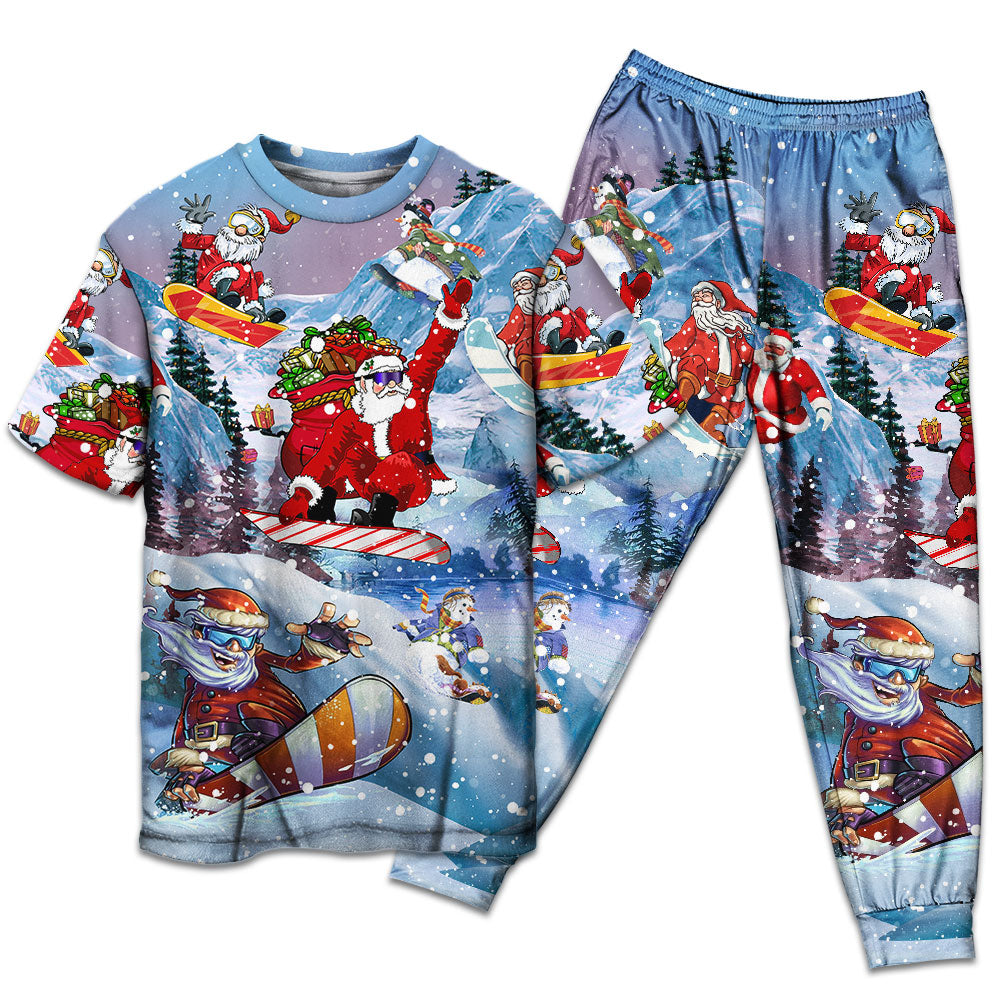 T-shirt + Pants / S Christmas Close To Heaven Down To Earth Snowboarding - Pajamas Short Sleeve - Owls Matrix LTD