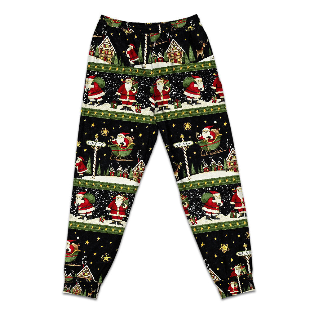 Pants / S Christmas Santa Claus Big Night - Pajamas Short Sleeve - Owls Matrix LTD