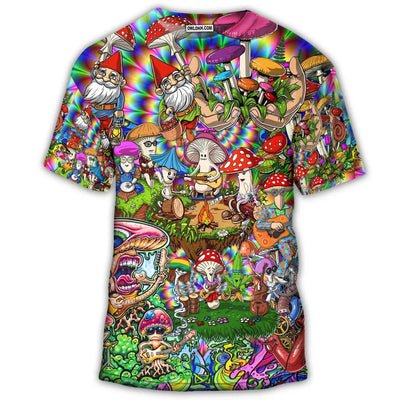 S Hippie Mushroom Music Band Of Life - Round Neck T-shirt - Owls Matrix LTD