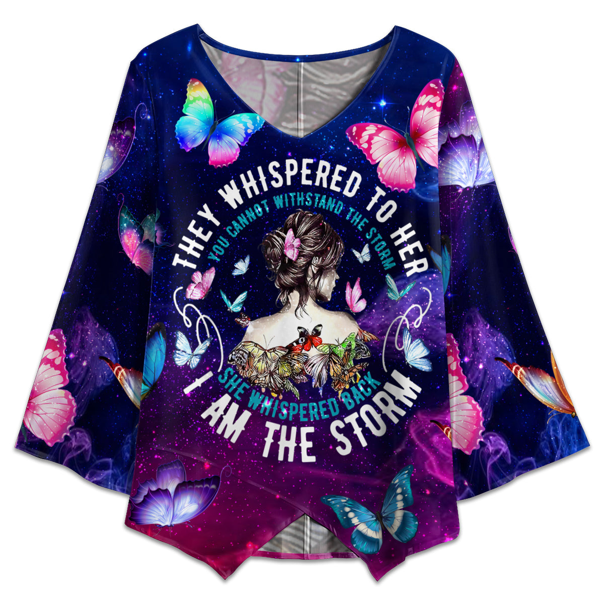 S Hippie They Whispered To Her You Cannot Withstand The Storm - V-neck T-shirt - Owls Matrix LTD