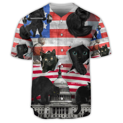 S Black Cat Independence Day America - Baseball Jersey - Owls Matrix LTD
