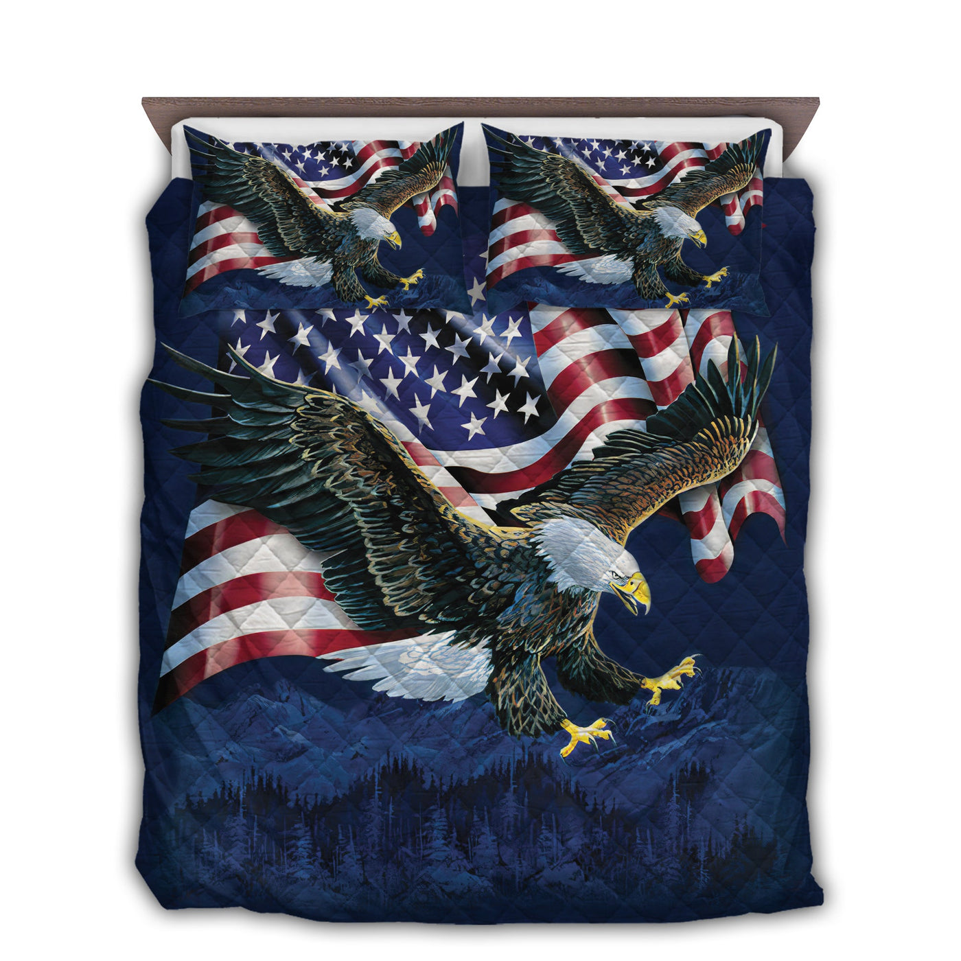 TWIN ( 50 x 60 INCH ) America With Strong Eagle - Quilt Set - Owls Matrix LTD