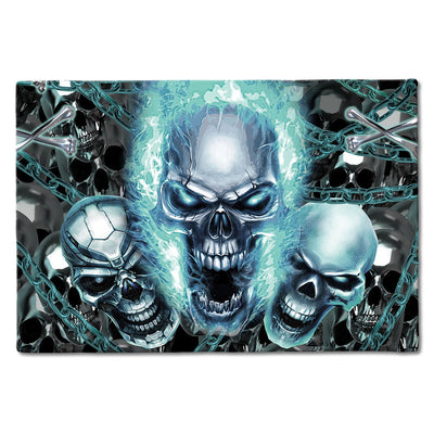 S ( 16X24 INCHES ) Skull Blue Flame Screaming - Doormat - Owls Matrix LTD