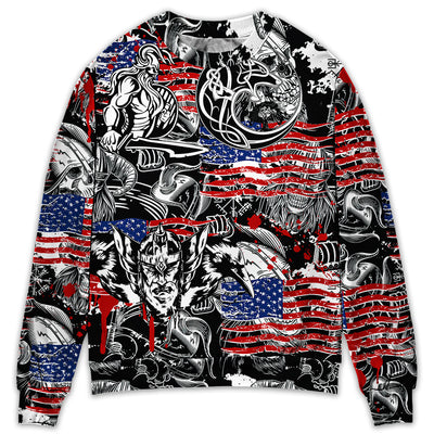 Viking Independence Day Odin Warrior And Wolf - Sweater - Ugly Christmas Sweater - Owls Matrix LTD