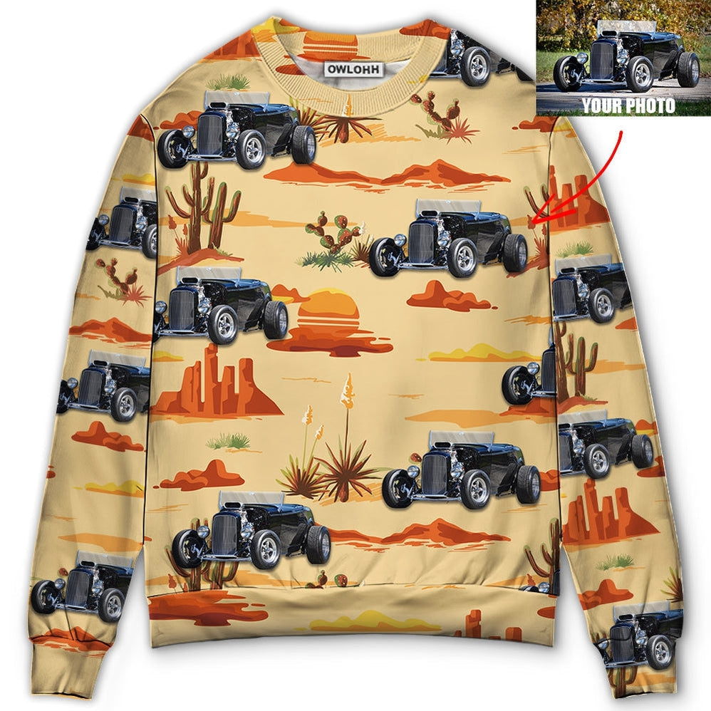 Sweater / S Hot Rod Vintage Landscape Cowboy Custom Photo - Sweater - Ugly Christmas Sweaters - Owls Matrix LTD