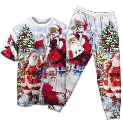 T-shirt + Pants / S Christmas Santa Claus Is Coming To Town - Pajamas Short Sleeve - Owls Matrix LTD