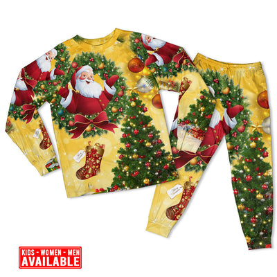 Women / S Christmas Tree Yellow Santa Claus - Pajamas Long Sleeve - Owls Matrix LTD