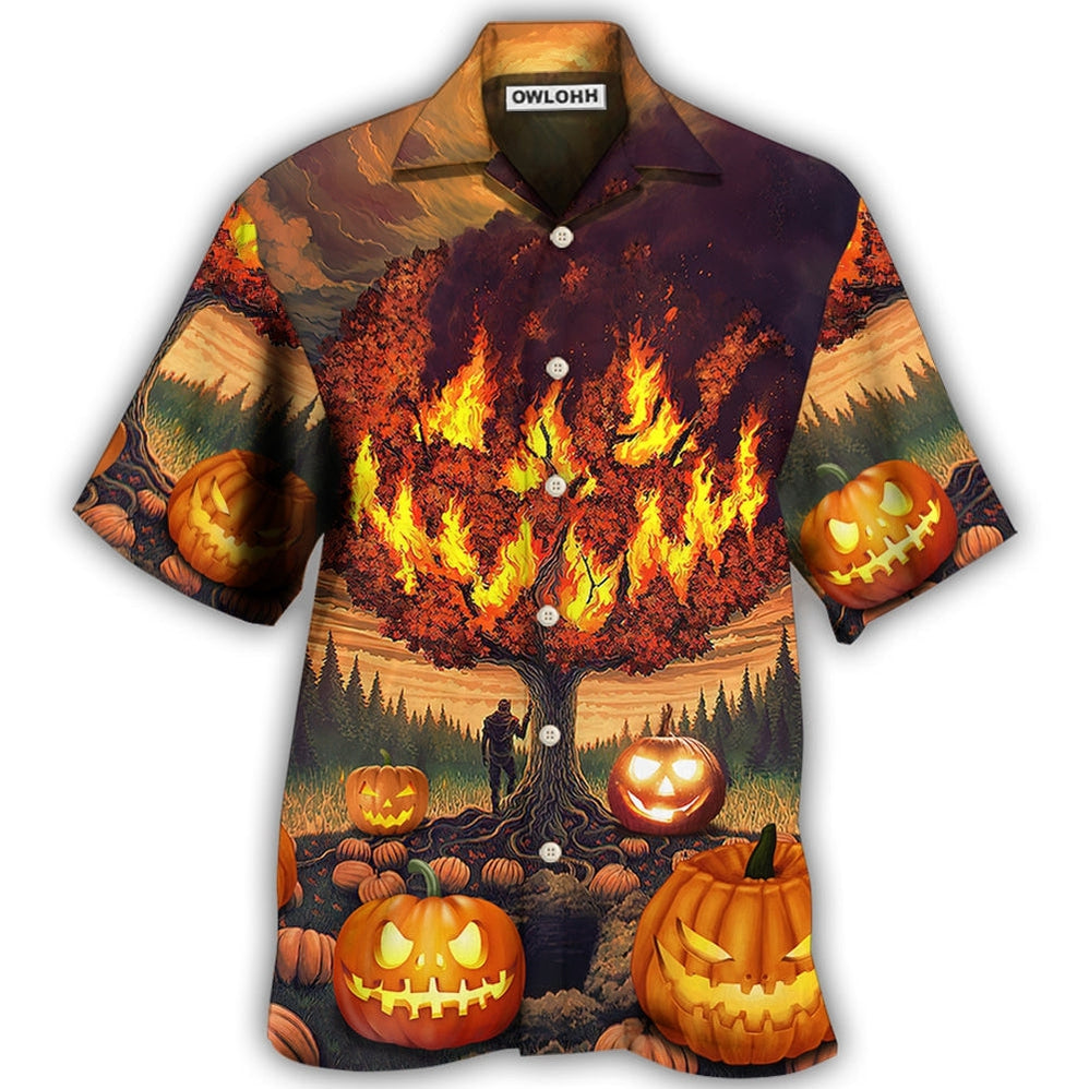 Hawaiian Shirt / Adults / S Halloween Pumpkin Burning Crazy Style - Hawaiian Shirt - Owls Matrix LTD