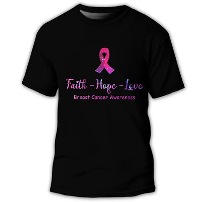 S Breast Cancer Awareness Faith Hope Love - Round Neck T-shirt - Owls Matrix LTD