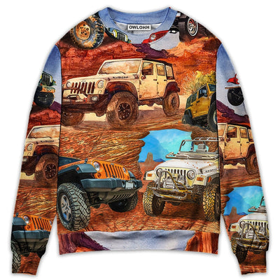 Jeep In The Desert Vintage Art Style - Sweater - Ugly Christmas Sweaters - Owls Matrix LTD