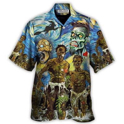 Hawaiian Shirt / Adults / S Halloween Zombie Crazy Starry Night Funny Boo Art Style - Hawaiian Shirt - Owls Matrix LTD