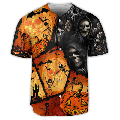 S Skull Pumpkin Scary Halloween - Baseball Jersey - Owls Matrix LTD