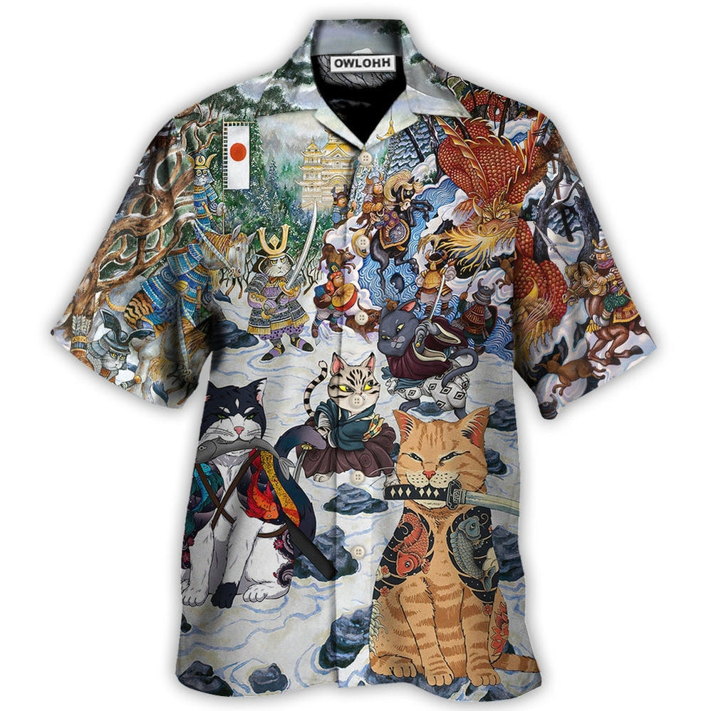 Hawaiian Shirt / Adults / S Samurai Cats - A Small Measure of Peace - Hawaiian Shirt - Owls Matrix LTD