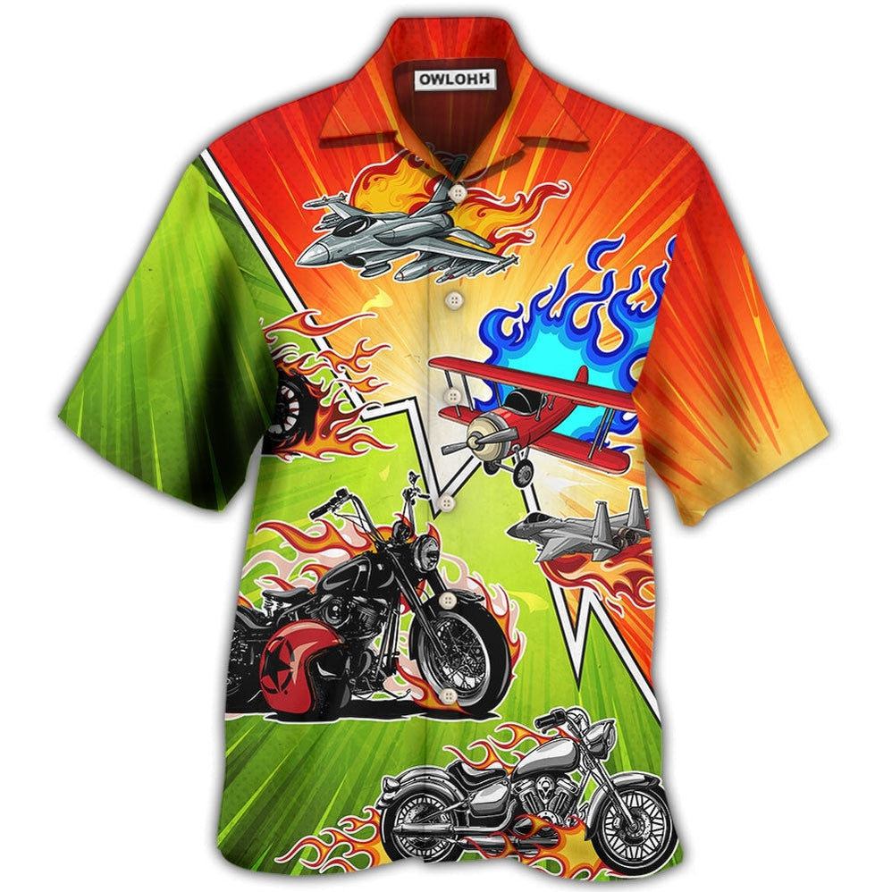Hawaiian Shirt / Adults / S Motorcycle I Like Motorcycles And Airplanes - Hawaiian Shirt - Owls Matrix LTD
