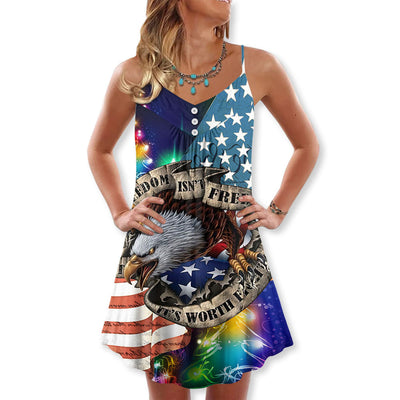 America Freedom Merry Christmas - V-neck Sleeveless Cami Dress - Owls Matrix LTD