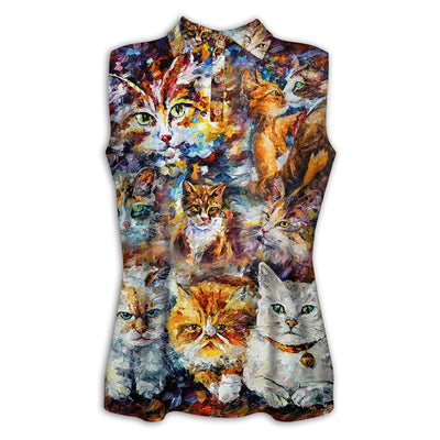 XS Cat Art Lover Cat Colorful Mixer - Women's Polo Shirt - Owls Matrix LTD
