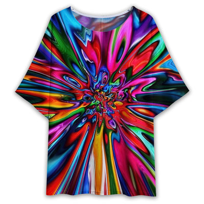 S Hippie Tie Dye Colorful - Women's T-shirt With Bat Sleeve - Owls Matrix LTD