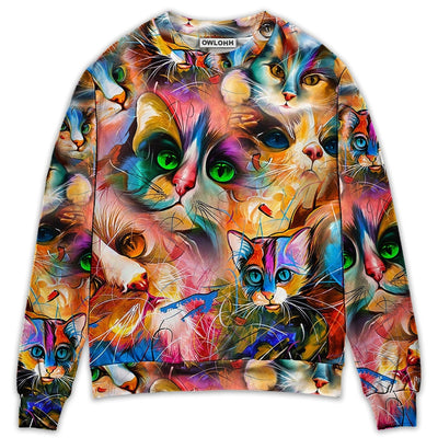 Sweater / S Cat Art Lover Cat Colorful Mixer Style - Sweater - Ugly Christmas Sweaters - Owls Matrix LTD