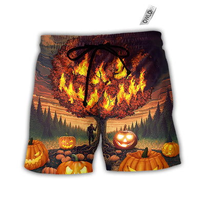 Beach Short / Adults / S Halloween Pumpkin Burning Crazy Style - Beach Short - Owls Matrix LTD