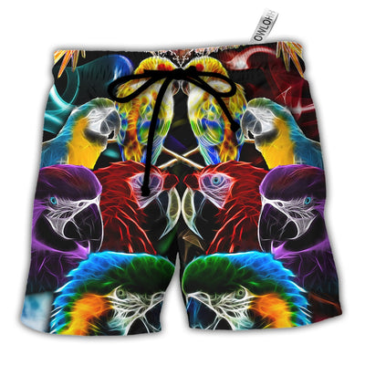 Parrot Wild Animal Neon Colorful - Beach Short - Owls Matrix LTD