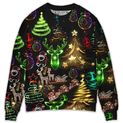 Sweater / S Christmas Neon Art Christmas Tree And Snowman - Sweater - Ugly Christmas Sweaters - Owls Matrix LTD