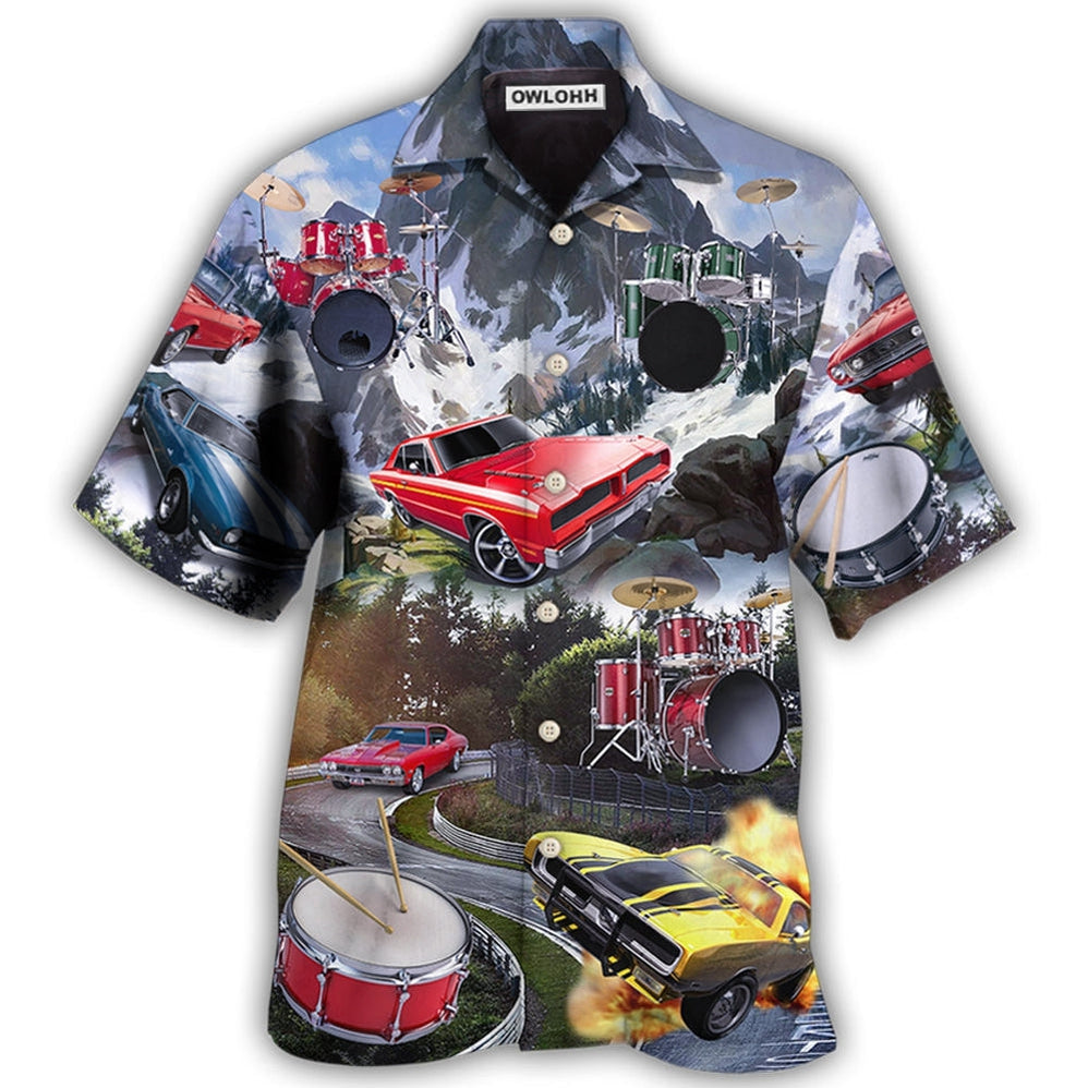 Hawaiian Shirt / Adults / S Car Muscle Car And Drum Racing Music Lover - Hawaiian Shirt - Owls Matrix LTD
