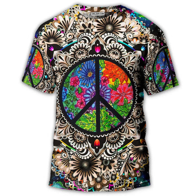 S Hippie Peace Sign Galaxy - Round Neck T-shirt - Owls Matrix LTD