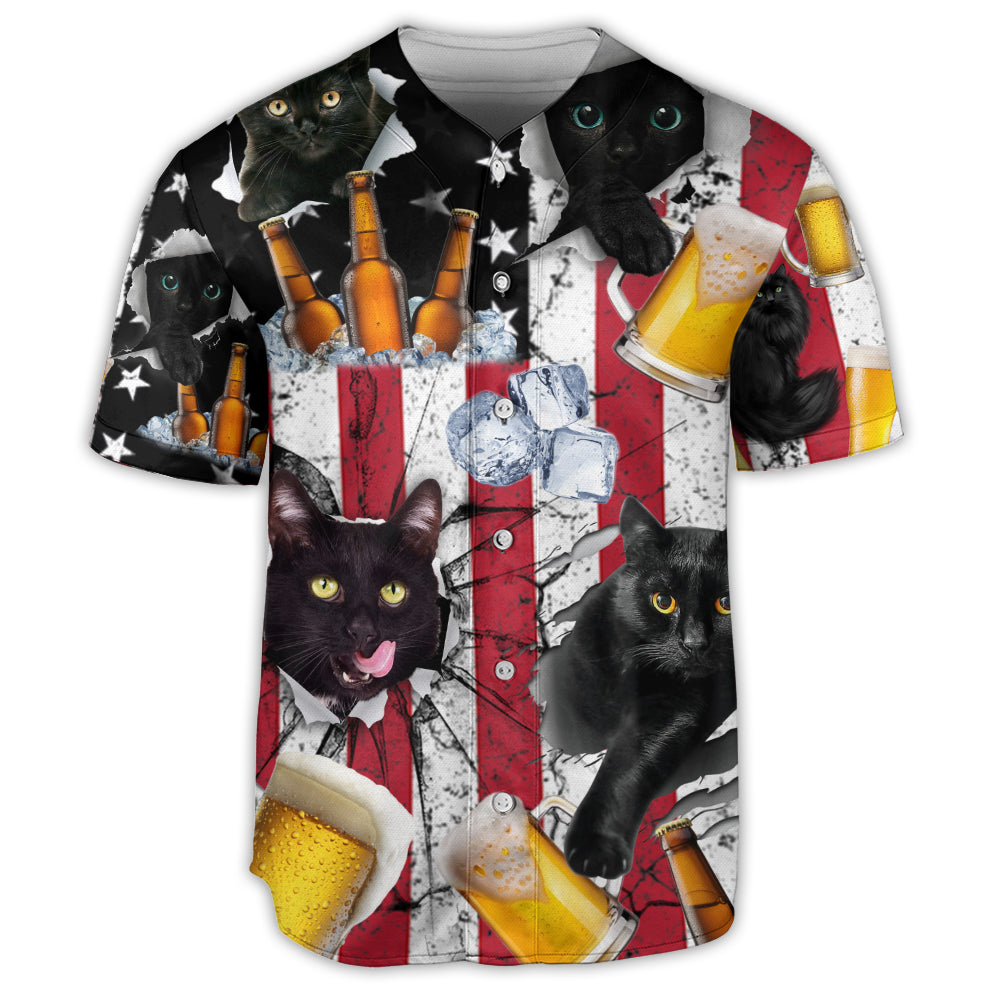 S Beer And Black Cat American Flag Vintage - Baseball Jersey - Owls Matrix LTD