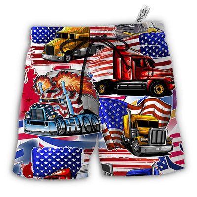 Beach Short / Adults / S Truck USA Flag Independence Day - Beach Short - Owls Matrix LTD