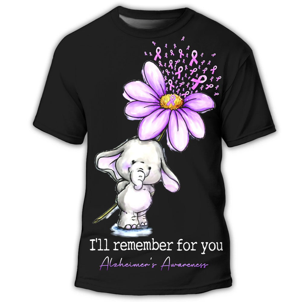 S Alzheimer's Awareness I'll Remember For You - Round Neck T- shirt - Owls Matrix LTD
