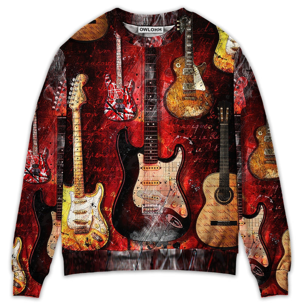 Halloween Guitar Abstract Guitar Art Style - Sweater - Ugly Christmas Sweaters - Owls Matrix LTD