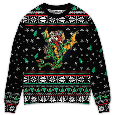 Sweater / S Christmas Santa Claus With Dragon - Sweater - Ugly Christmas Sweaters - Owls Matrix LTD