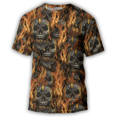 Skull Bullet Head Shot Fire - Round Neck T-shirt - Owls Matrix LTD