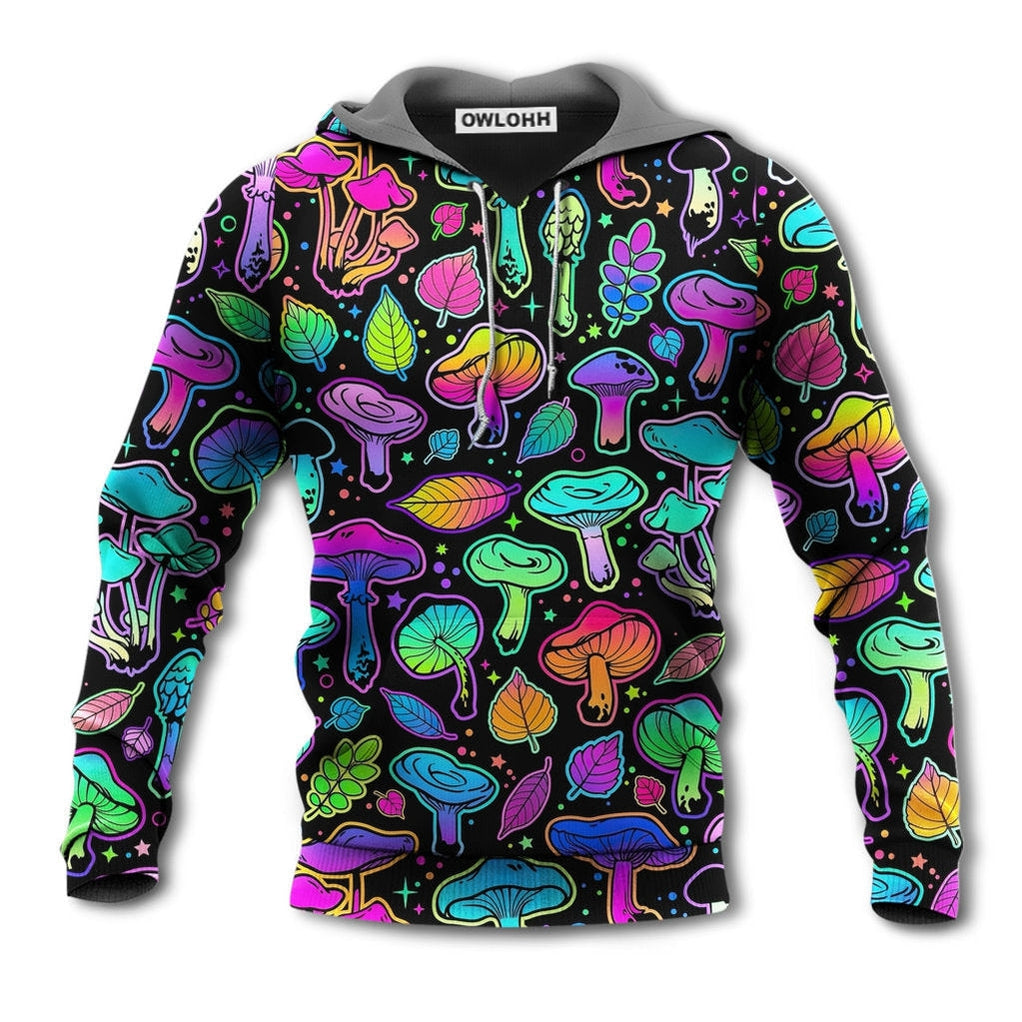 Unisex Hoodie / S Mushroom Neon Colorful Bright With Leaf - Hoodie - Owls Matrix LTD