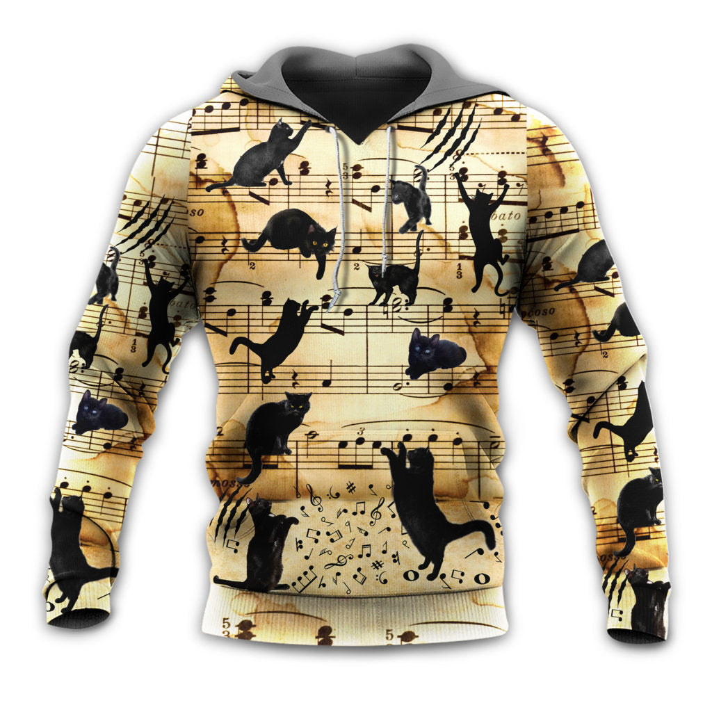 Unisex Hoodie / S Black Cat Love Music Note - Hoodie - Owls Matrix LTD