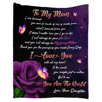 50" x 60" Mom I Love You Purple Rose Butterfly Galaxy Art - Flannel Blanket - Letter To My Mom Letter We Love You, Birthday Mom - Owls Matrix LTD