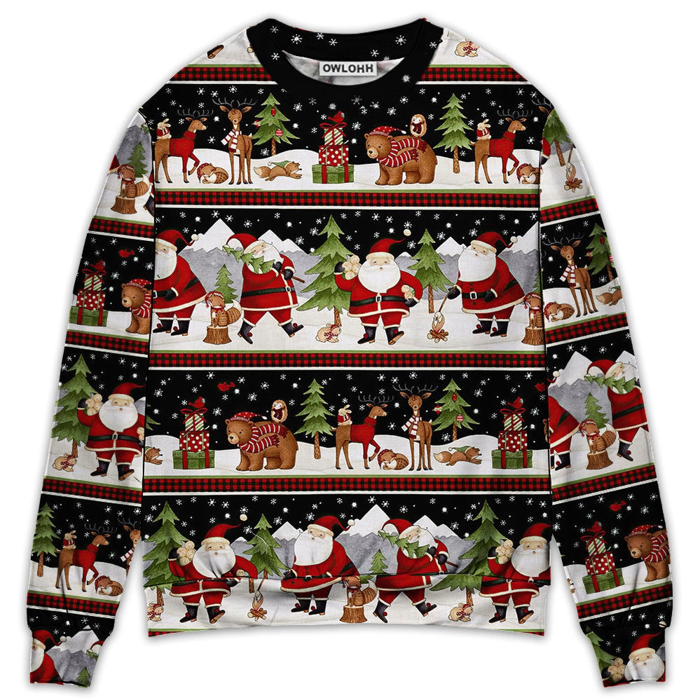 Sweater / S Christmas Happy Night With Santa Reindeer And Bear - Sweater - Ugly Christmas Sweaters - Owls Matrix LTD