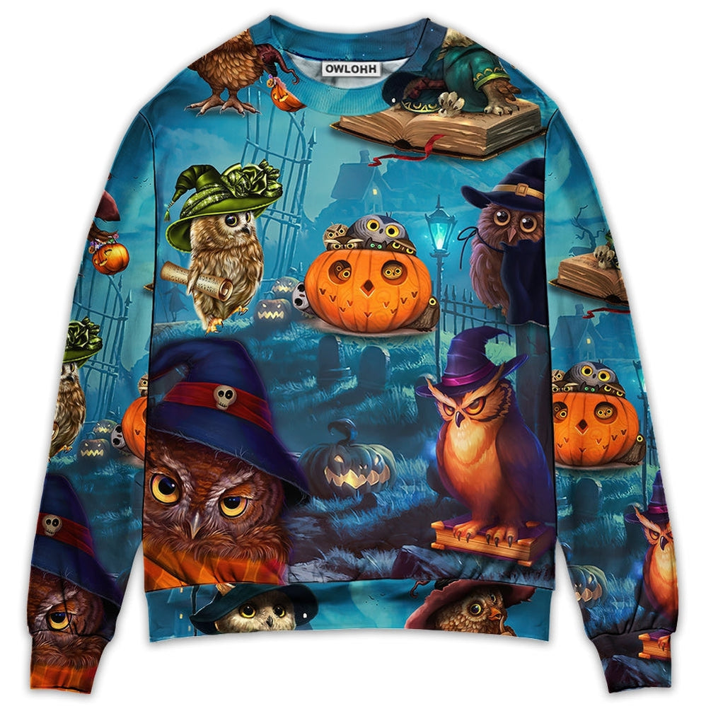 Halloween Owl Witch Sky Night - Sweater - Ugly Christmas Sweaters - Owls Matrix LTD