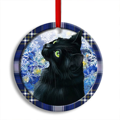 Pack 1 Christmas Black Cat Stary Snowy Night - Circle Ornament - Owls Matrix LTD