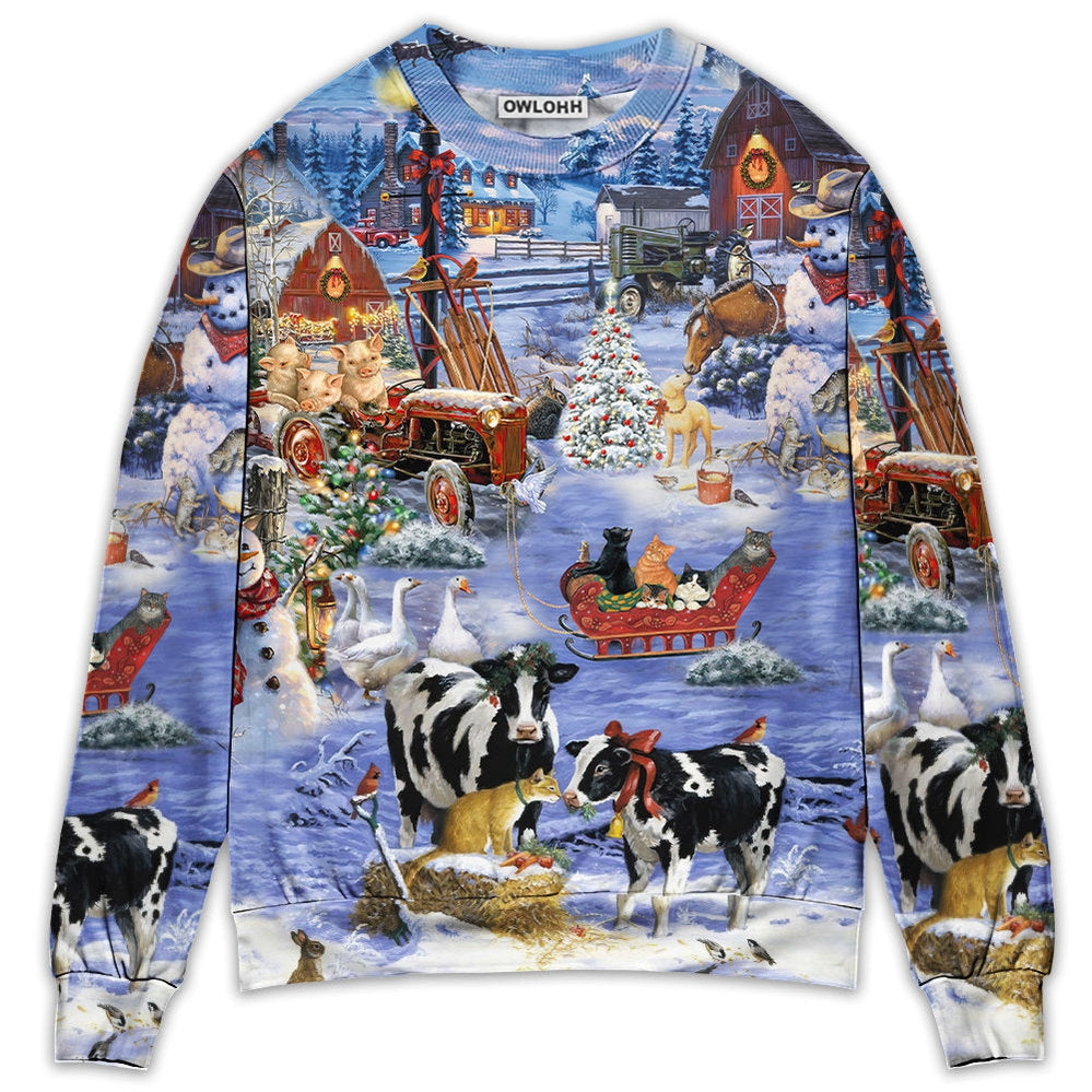 Sweater / S Christmas Love Farm Happy Life - Sweater - Ugly Christmas Sweaters - Owls Matrix LTD