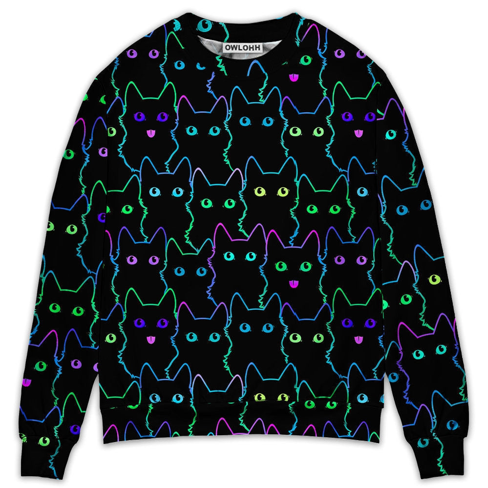 Cat Cute Little Kitten Neon - Sweater - Ugly Christmas Sweaters - Owls Matrix LTD