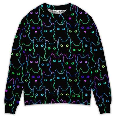 Cat Cute Little Kitten Neon - Sweater - Ugly Christmas Sweaters - Owls Matrix LTD