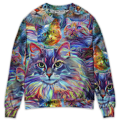 Sweater / S Cat Art Hippie Lover Cat Colorful - Sweater - Ugly Christmas Sweaters - Owls Matrix LTD