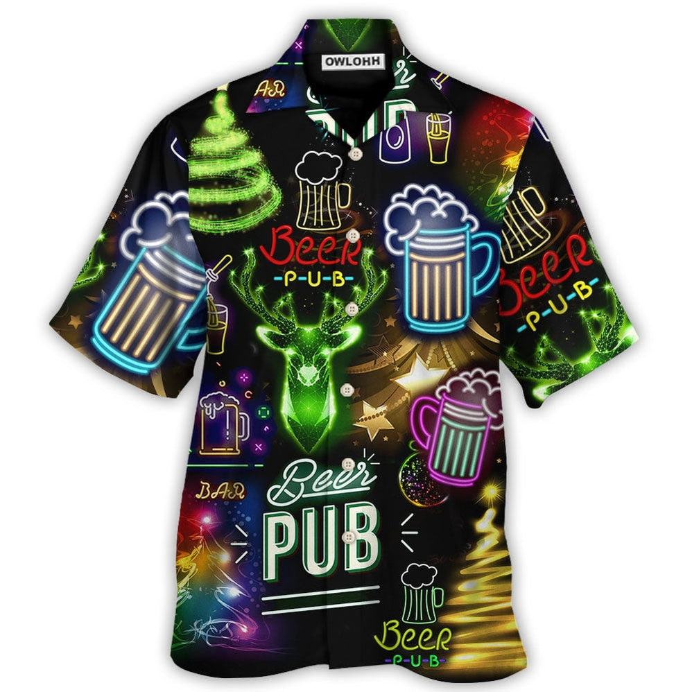 Hawaiian Shirt / Adults / S Beer Christmas Neon Art Drinking - Hawaiian Shirt - Owls Matrix LTD