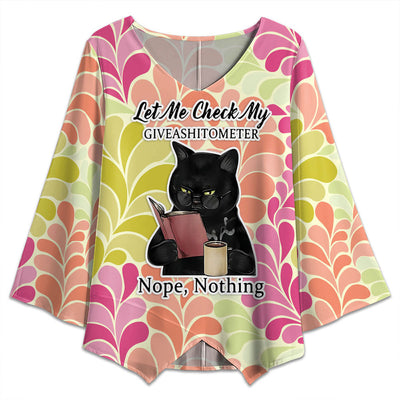S Black Cat Let Me Check My Giveashittometer - V-neck T-shirt - Owls Matrix LTD