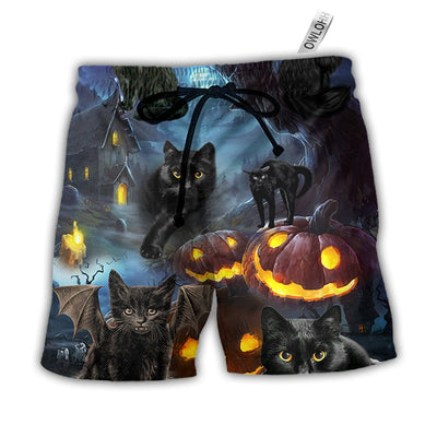 Beach Short / Adults / S Halloween Black Cat Dark Night Style - Beach Short - Owls Matrix LTD