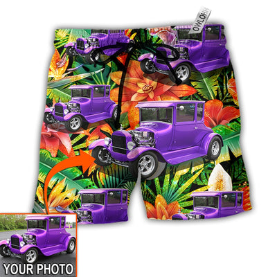 Beach Short / Adults / S Car Model T Tropical Flower Custom Photo - Beach Short - Owls Matrix LTD