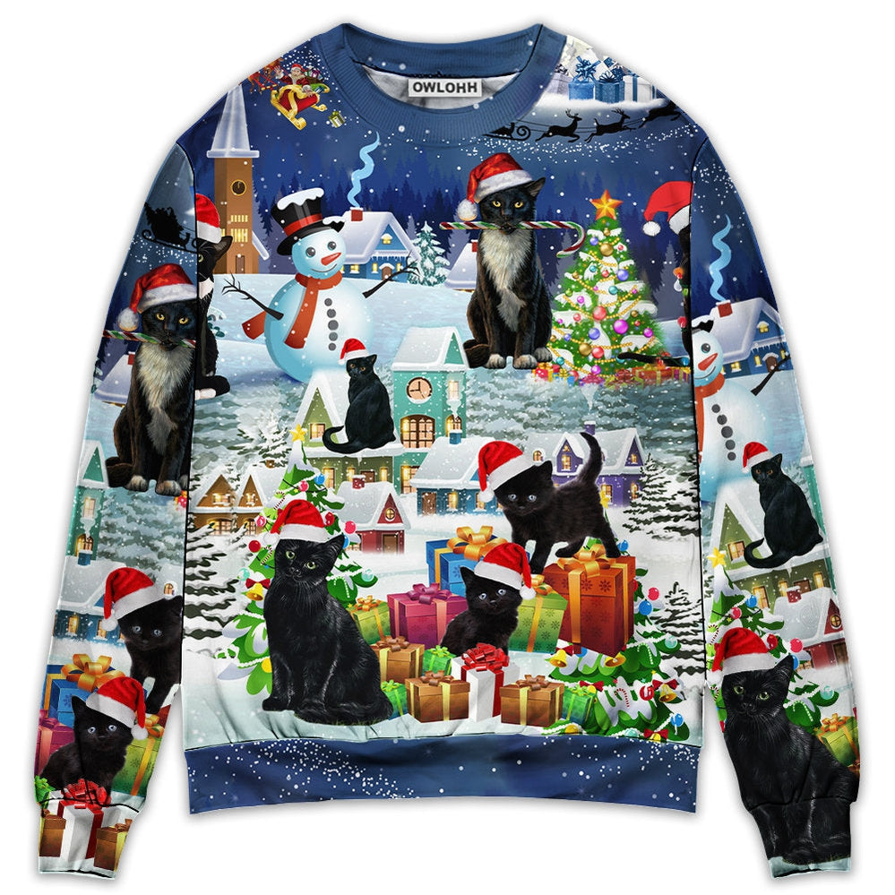 Sweater / S Christmas Black Cat Merry Catmas - Sweater - Ugly Christmas Sweaters - Owls Matrix LTD