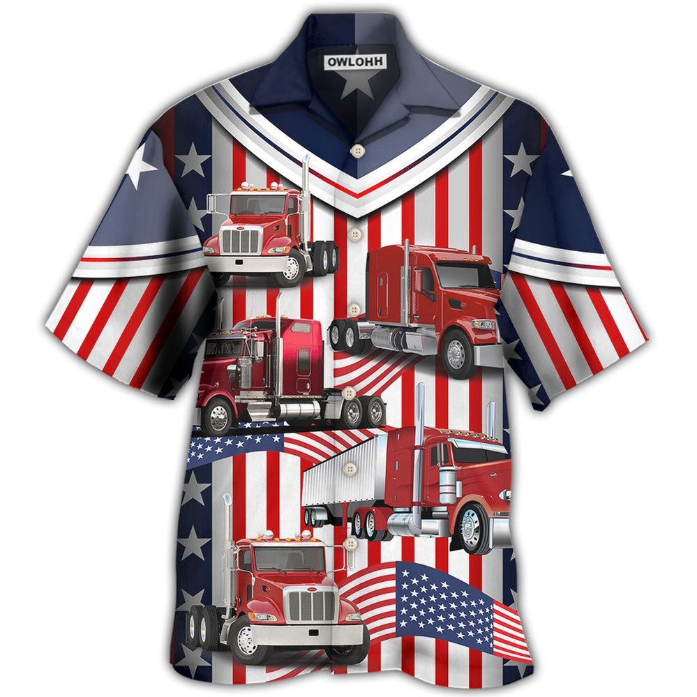 Hawaiian Shirt / Adults / S Truck USA Flag Trucker - Hawaiian Shirt - Owls Matrix LTD
